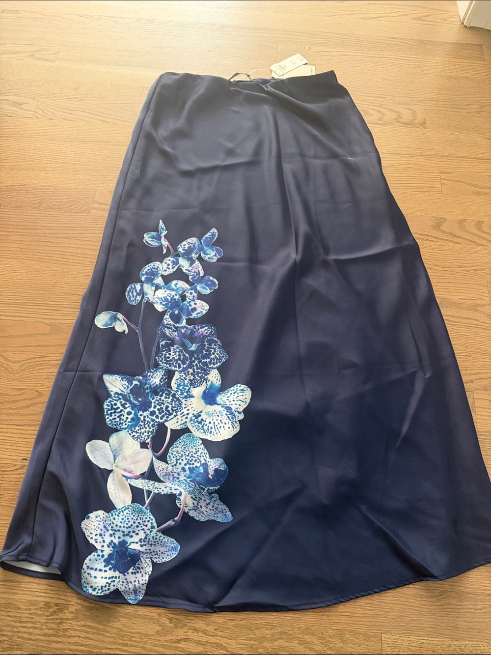 Abercrombie & Fitch Navy Maxi Skirt with Blue Orchid Print